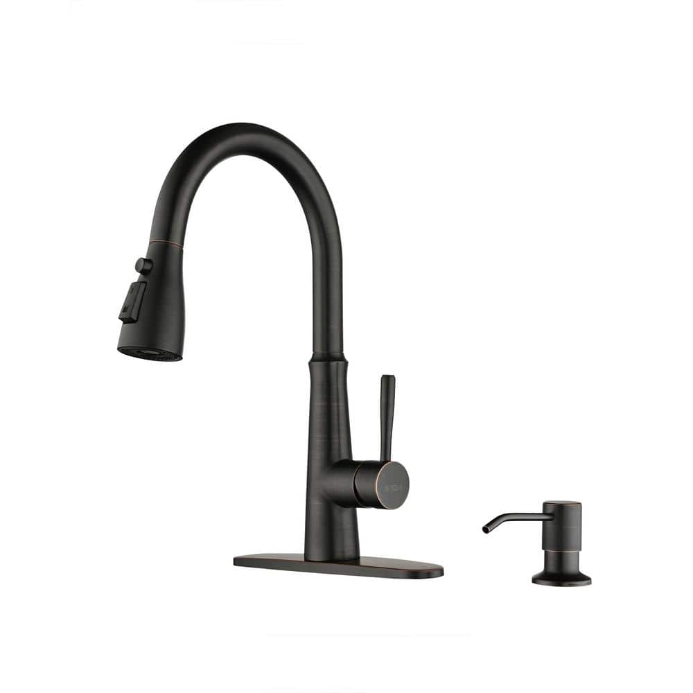 Single Handle Pull Down Sprayer Kitchen Faucet with Advanced Spray, Pull Out Spray Wand in Stainless, Oil Rubbed Bronze -  WOWOW, 2312402RB-S