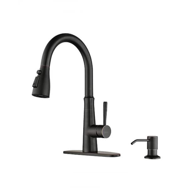 WOWOW Single Handle Pull Down Sprayer Kitchen Faucet with Advanced Spray, Pull Out Spray Wand in Stainless, Oil Rubbed Bronze
