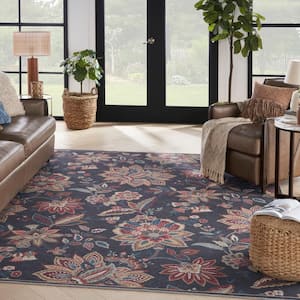 Washables Charcoal 8 ft. x 10 ft. Botanical Contemporary Area Rug
