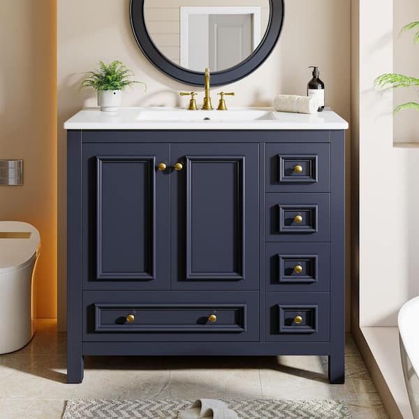 36 in. Single Sink Blue Bath Vanity with White Cultured Marble Top