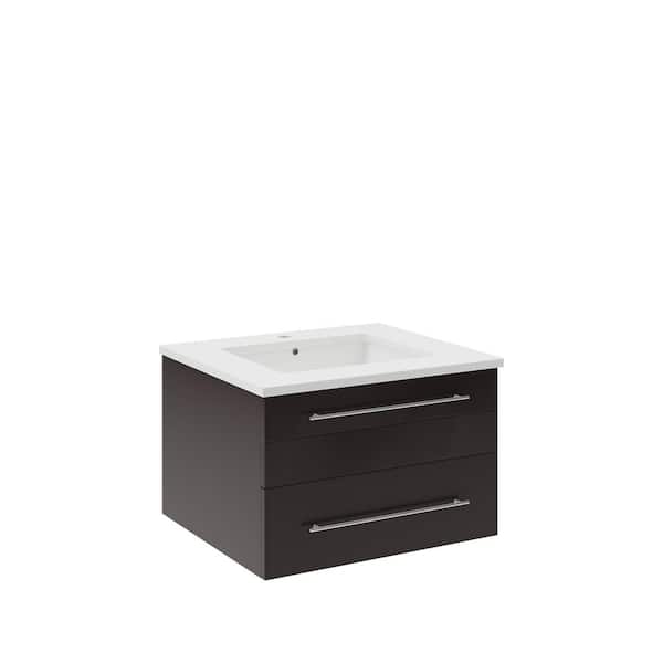 Fresca Lucera 24 in. Single Sink Wall Mount Floating Espresso Bath Vanity with White Quartz Top and Undermount Ceramic Sink