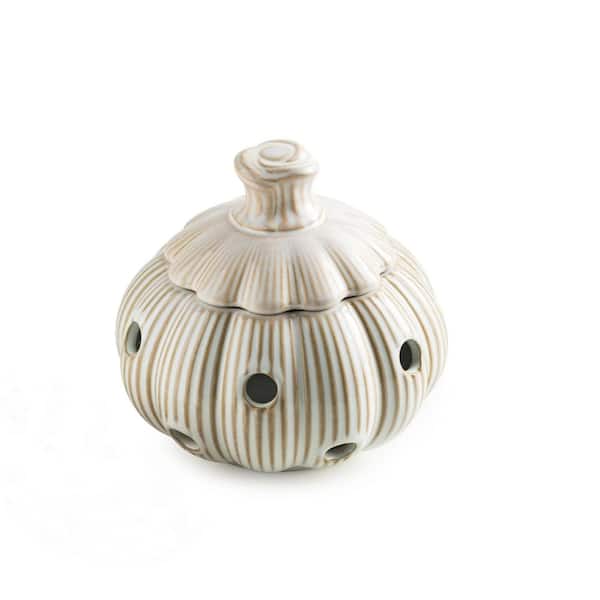 White Ceramic Garlic Storage Pod with Lid, Large Capacity Garlic Keeper, Garlic Container for Kitchen Counter