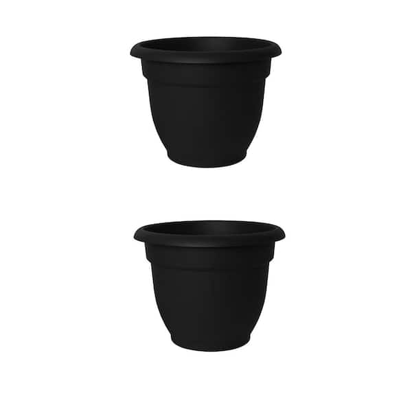 Bloem Ariana 12 in. Black Black Plastic Self Watering Flowerpot Planter (2-Pack)