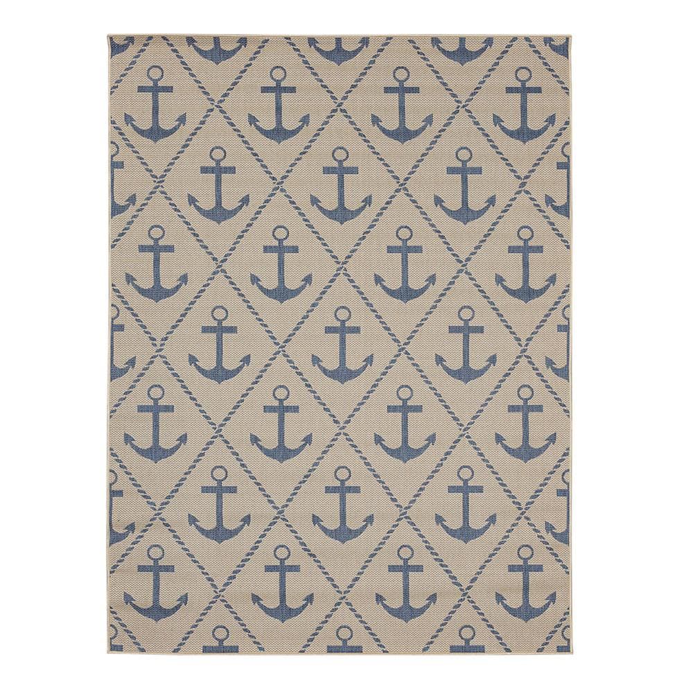 Hampton Bay Flatweave Royal Blue Anchor 6 ft. 6 in. x 9 ft. Indoor ...