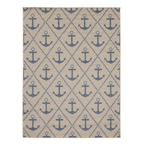 Flatweave Royal Blue Anchor 6 ft. 6 in. x 9 ft. Indoor/Outdoor Area Rug