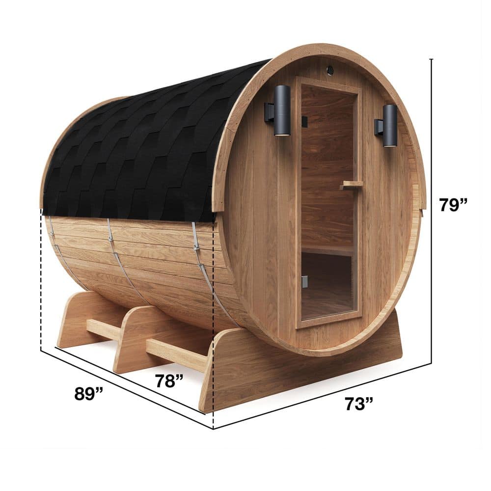Outdoor Red Cedar Barrel Sauna with Heater and Roof