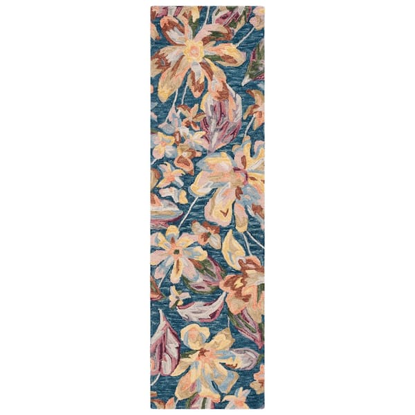 Blossom 2 ft. x 8 ft. Blue/Gold Floral Oversized Runner Rug