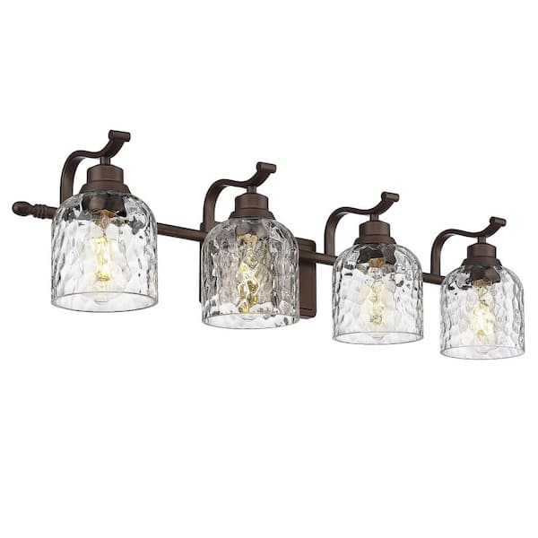 31.88 in. 4-Light Oil Rubbed Bronze Bathroom Vanity Light with Hammered Glass Shades and No Bulbs