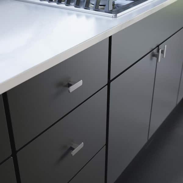 (10-Pack) Uniform Bends 2-1/2 in. (63 mm) Elongated Modern Satin Nickel T-Shaped Elongated Bar Cabinet Knobs