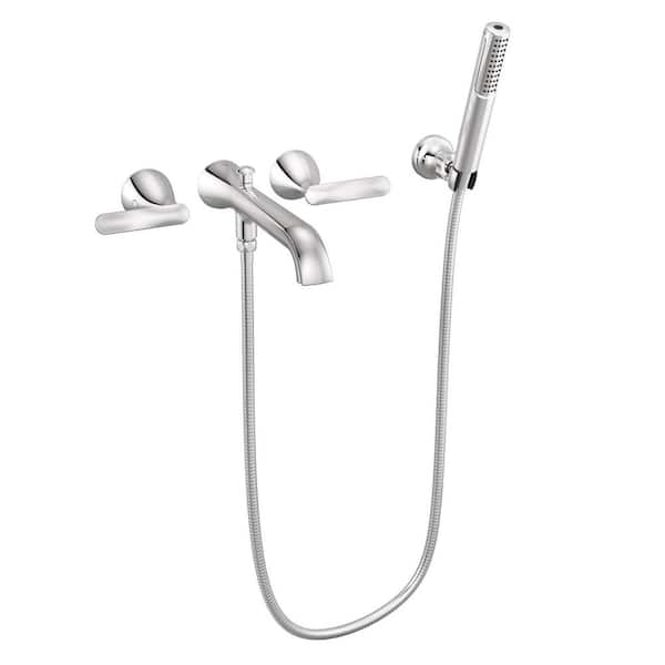 Bonacci 2-Handle Wall Mount Tub Filler Trim with Hand Shower in Lumicoat Chrome (Valve Not Included)