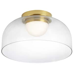 Nadine 11.75 in. 10-Watt Transitional Aged Brass Integrated LED Flush Mount with Clear Glass Shade