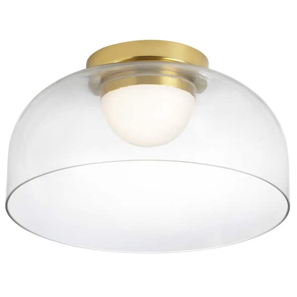 Dainolite Nadine 11.75 in. 10-Watt Transitional Aged Brass Integrated LED Flush Mount with Clear Glass Shade