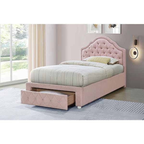 Coaster Ashleigh Pink Wood Frame Twin Platform Bed with Upholstered and Storage