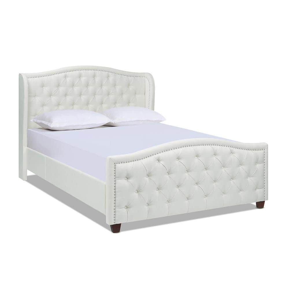 Fontana Queen Antique White Tufted Upholstered Platform Bed