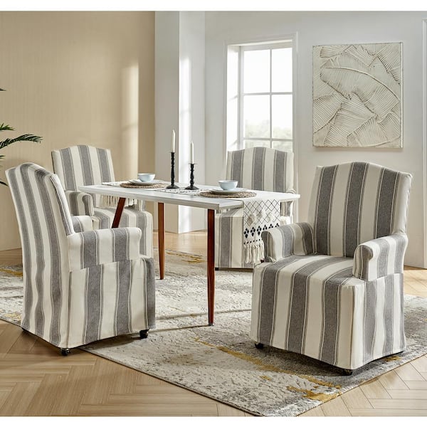 Adelina STRIP Traditional Roll Arm Dining Chair with Hooded Caster Wheels Set of 4
