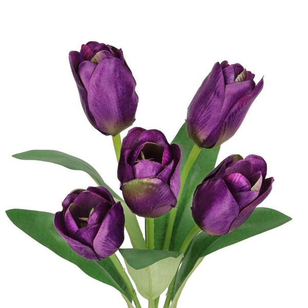 LIVING LUXURY 12 in. Plum Purple Artificial Tulip Flower Stem Bush