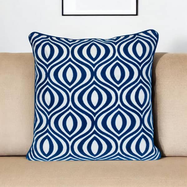 HomeRoots Blue Geometric Polyester 20 in. x 20 in. Throw Pillow