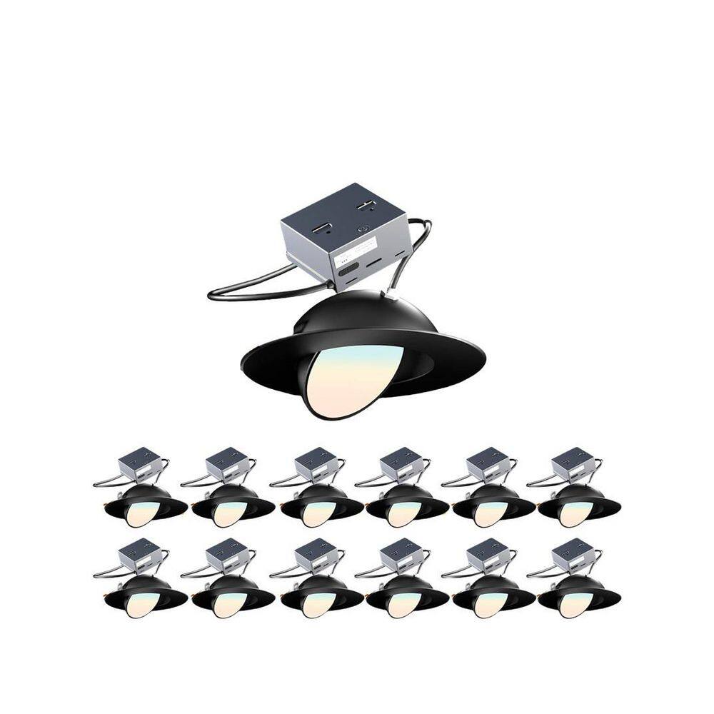 6 in. Canless Black Round Gimbal Integrated LED Recessed Light Kit 3 CCT Selectable Dimmable (12-Pack) price history on PriceWatchPro
