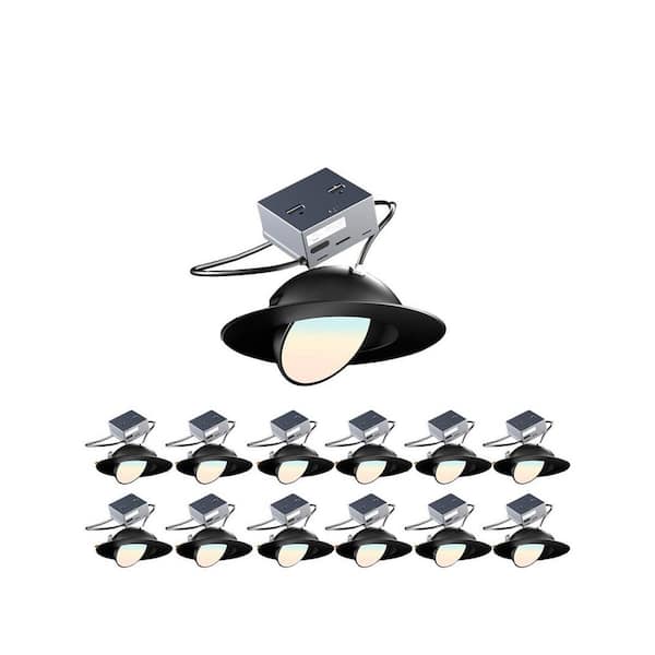 6 in. Canless Black Round Gimbal Integrated LED Recessed Light Kit 3 CCT Selectable Dimmable (12-Pack)