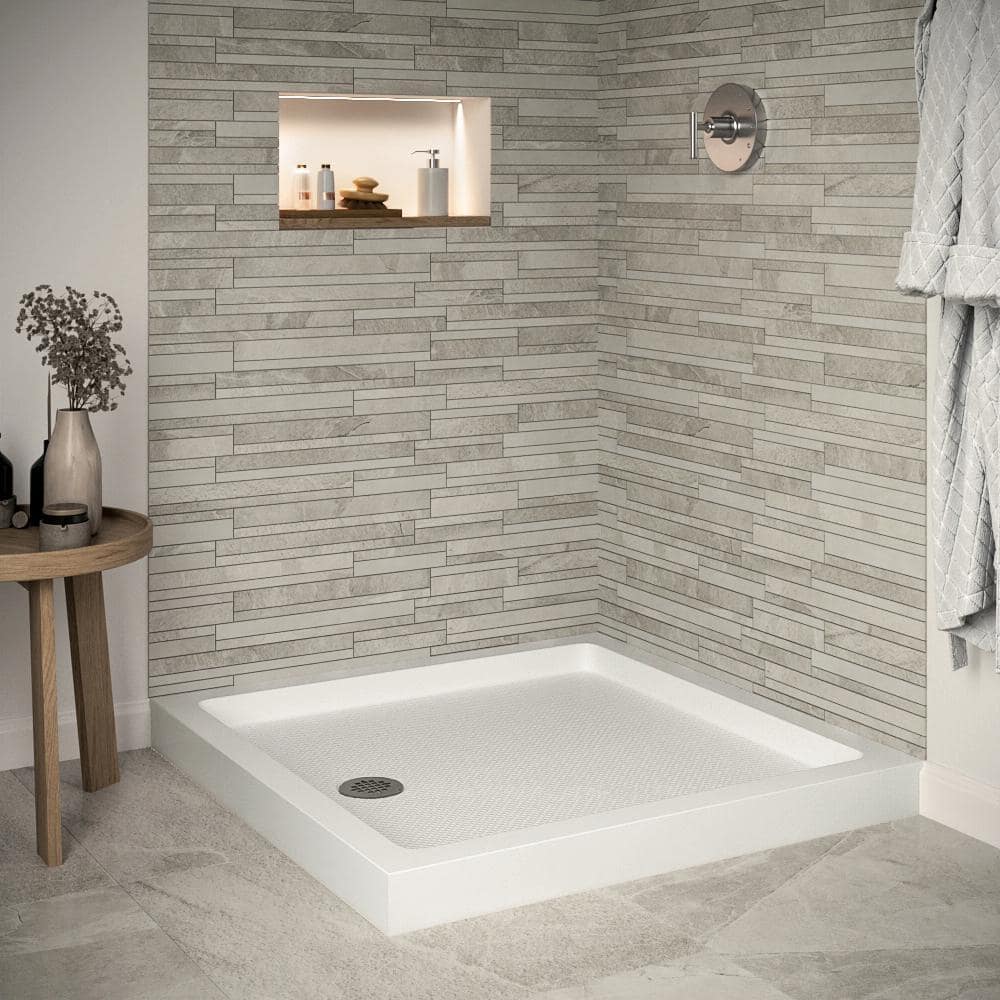Streamline 36" White Acrylic Corner Shower Base with ABS Drain