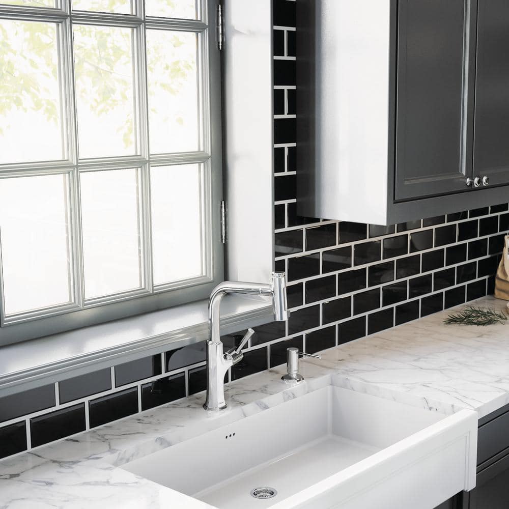Chrome Single Handle Pull-Out Kitchen Faucet with Ceramic Valve