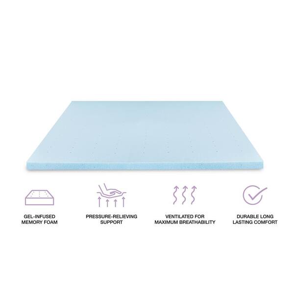 Spring Coil, 2-Inch Gel Memory Foam Mattress Topper, CertiPUR-US Certified For Superior Comfort And Support, Twin, Blue