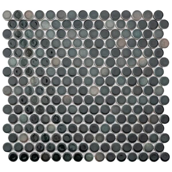Merola Tile Hudson Penny Round Stormy Night 12 in. x 12-5/8 in. Porcelain Mosaic Tile (10.7 sq. ft./Case)