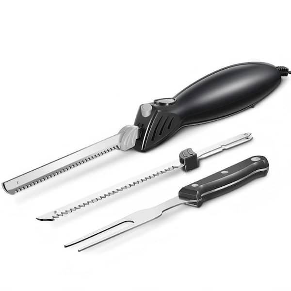 6.3 in. Stainless Steel Electric Knife Set with Fork, Electric Knife for Carving Meats, Poultry, Bread, Crafting Foam
