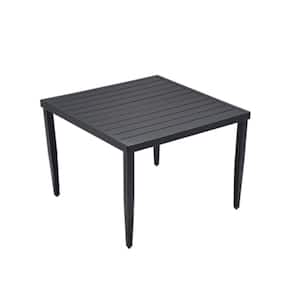 40 in. x 40 in. Patio Aluminum Square Outdoor Dining Table with Tapered Feet and Umbrella Hole in Ember Black