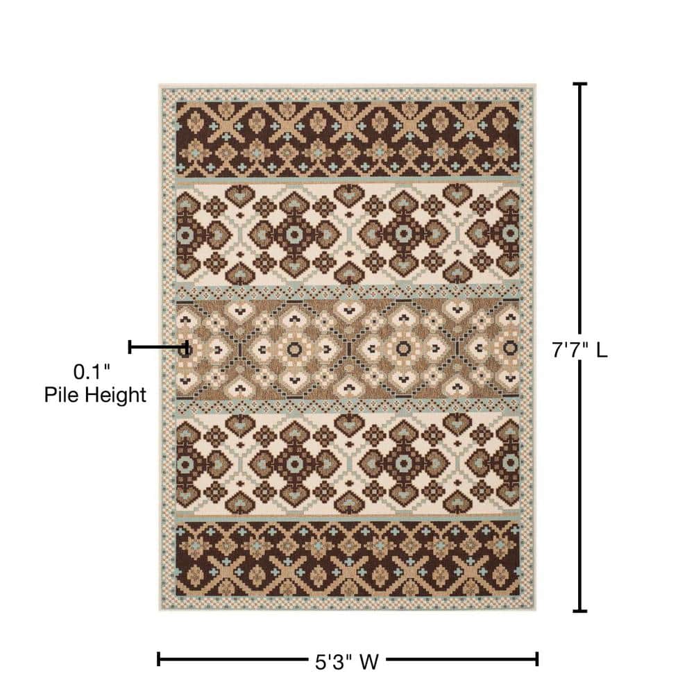Cream and Chocolate Synthetic Rectangular Indoor/Outdoor Rug