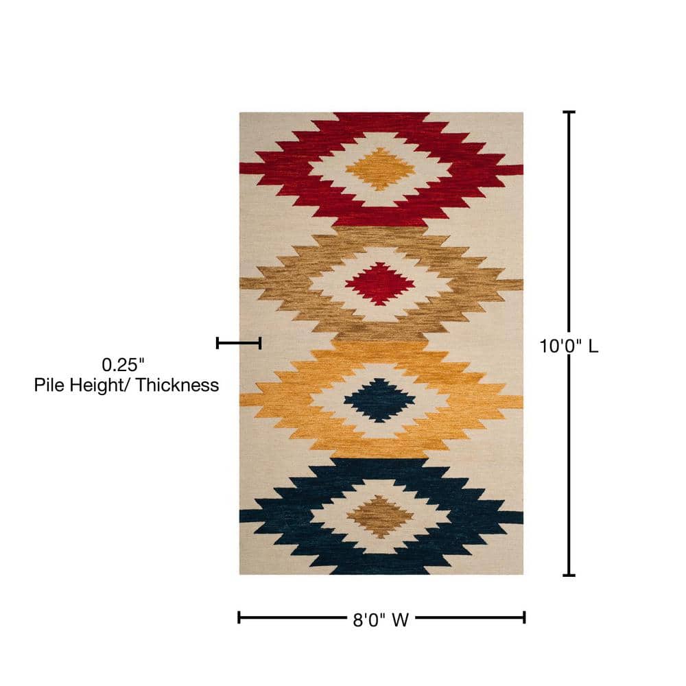 Ivory Geometric Tufted Wool Square Area Rug 8' x 10'