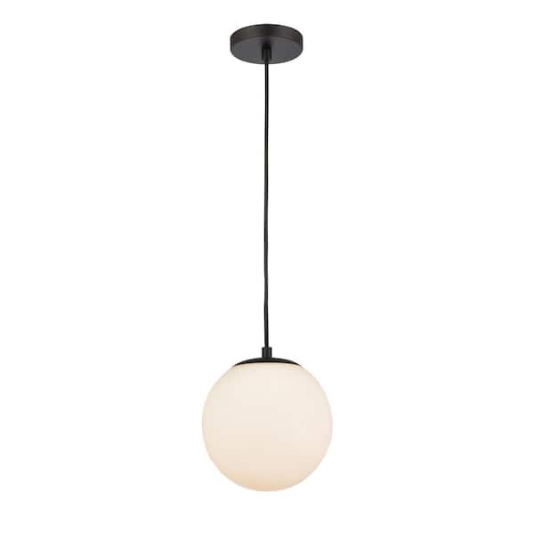 Tolland 1-Light Matte Black Matte White Shaded Pendant Light with Matte White Glass Shade