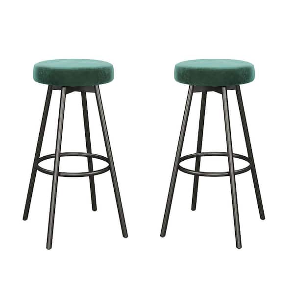29 in. Emerald Backless Glam Metal-Leg Cushioned Swivel Bar Stool with Velvet Seat (Set of 2)