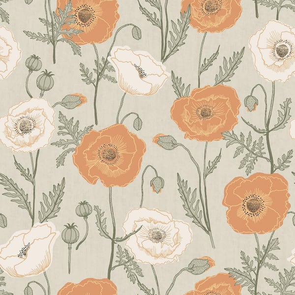 NuWallpaper Poppy Field Brown Matte Vinyl Peel and Stick Wallpaper Sample