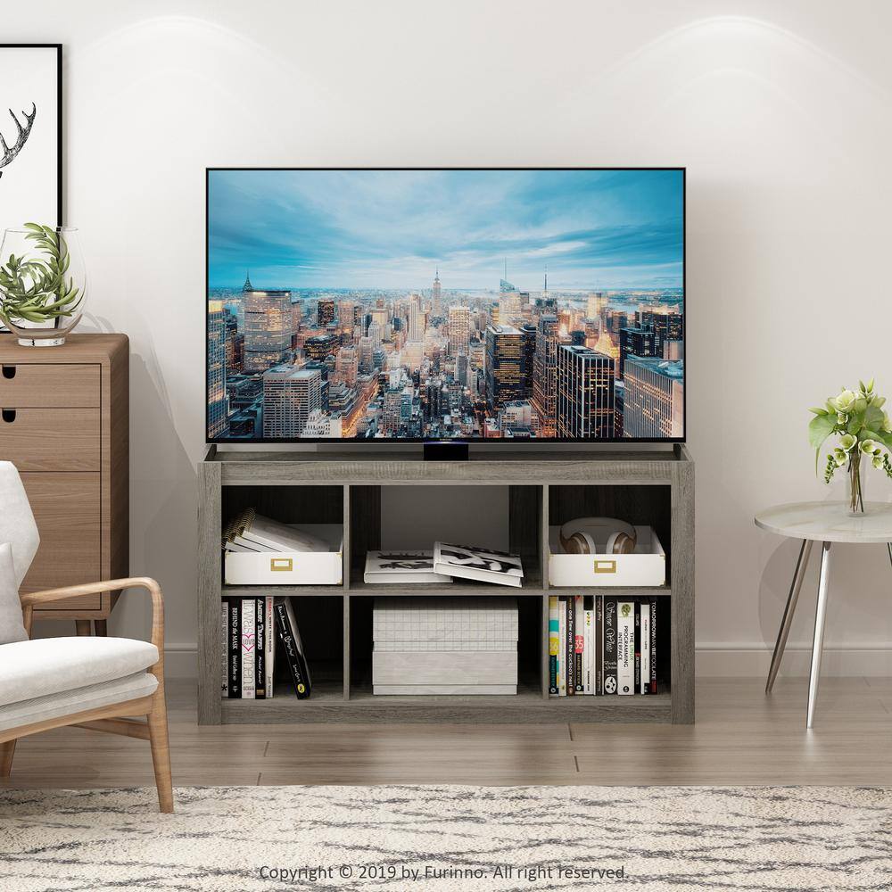 French Oak Gray Multipurpose TV Stand with Bookshelves