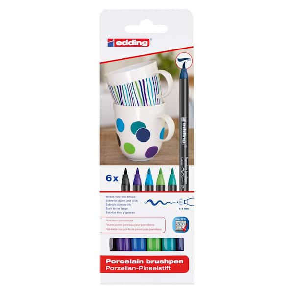 edding 4200 Porcelain Brush Pen Set, Cool (6-Colors)