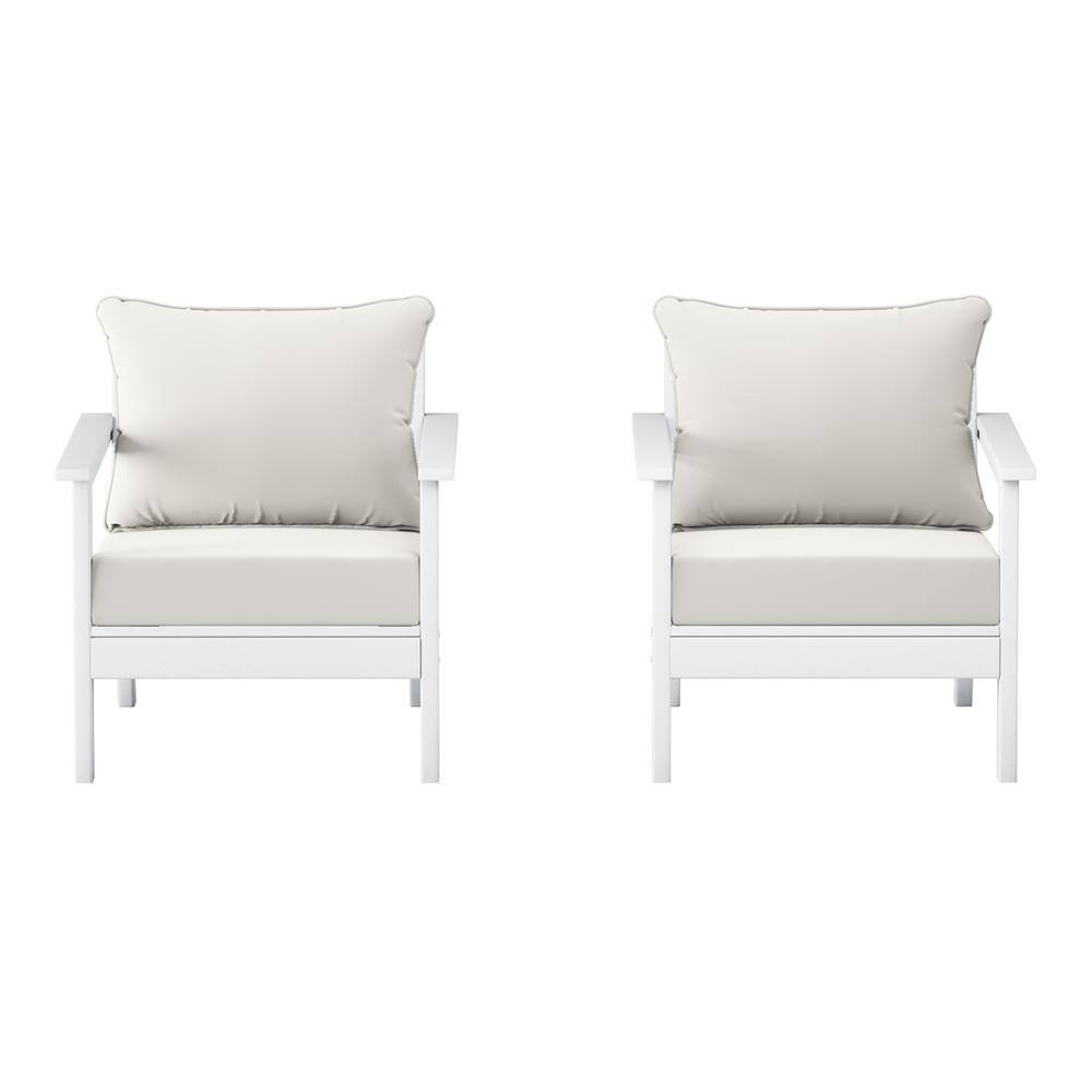 Birchwood White Outdoor Patio (Set of 2) Deep Seating HDPE Lounge Chairs w/ White Cushions price history on PriceWatchPro