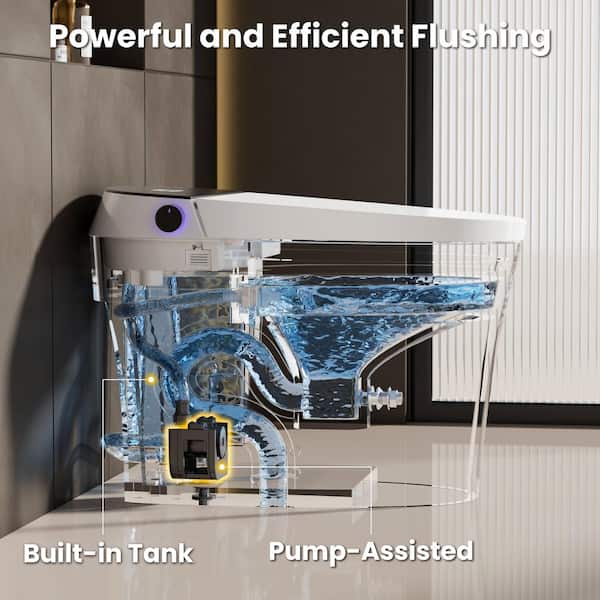 Elongated ADA Smart Bidet Toilet in White with Tank, Auto Open/Close Lid, 1.08/1. 45GPF Dual Flush, Remote, Heated Seat