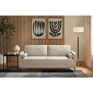 Goodwin 75.6 in. Square Arm Fabric Rectangle Mid-Century Modern Sofa with Throw Pillows in. Sand Beige