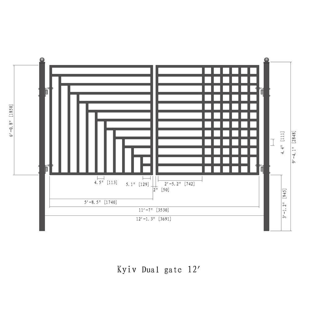 Kyiv Style 12 x 6 ft Black Steel Dual Swing Driveway Gate with Opener