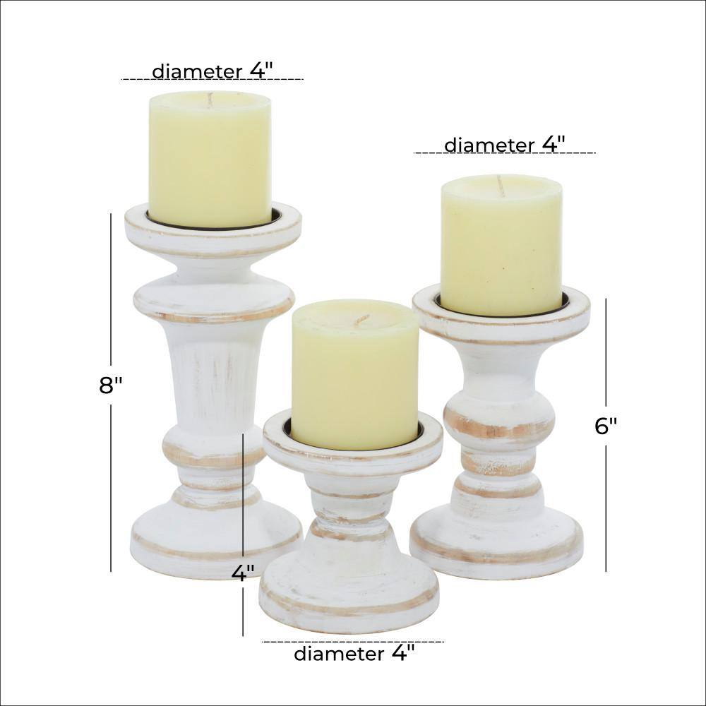 Elegant Farmhouse White Wood Pillar Candle Holder Set of 3