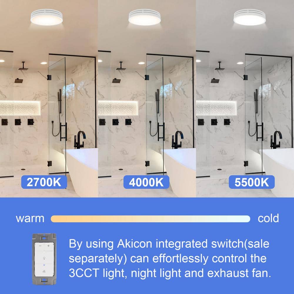 White Round Ceiling Mount Bathroom Exhaust Fan with LED Light
