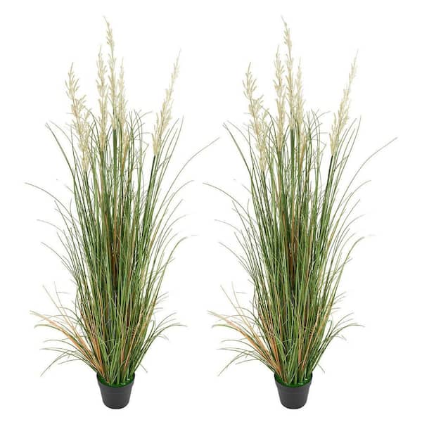 Artificial Grass Plant, 2 Pack 47 in. Reed Flower Grass in Pot, Premium PVC Faux Fake Greenery Shrubs Plant, Green