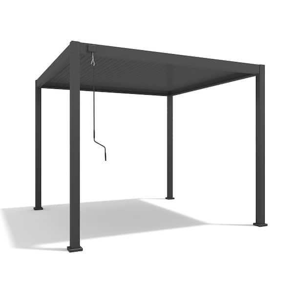 Boosicavelly Modern 10 ft. x 10 ft. Black Aluminum Patio Gazebo with Crank Operable Louvers Roof