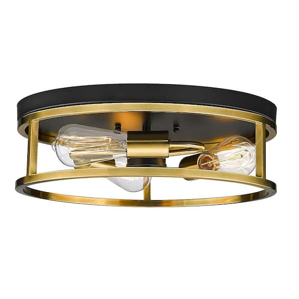Unbranded Helen 16 in. 3-Light Black and Gold Flush Mount