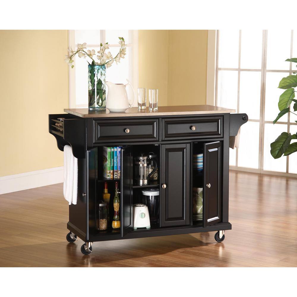Black Stainless Steel Kitchen Cart with Spice Rack and Storage