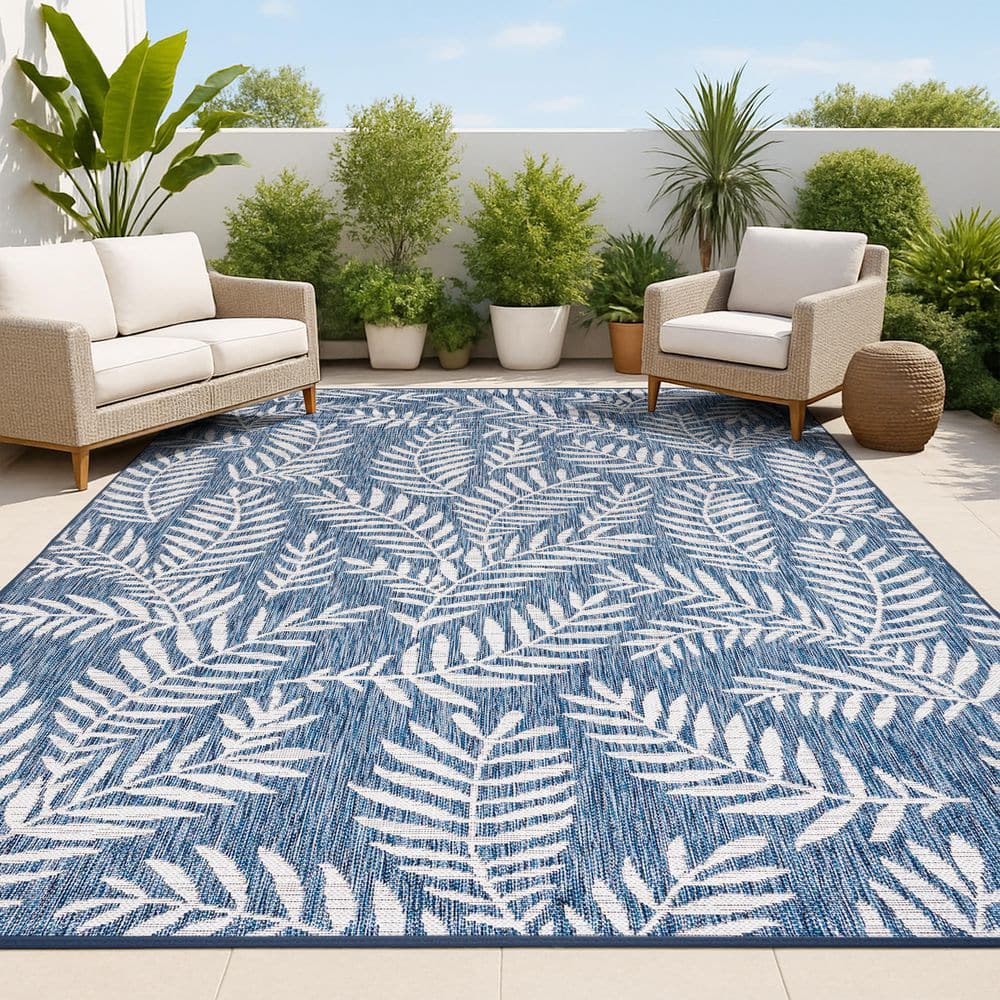 Nevis Palm Frond Navy/Ivory 8 ft. x 10 ft. Indoor/Outdoor Area Rug price history on PriceWatchPro