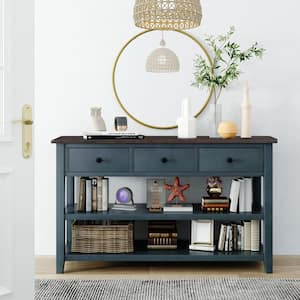 50 in. Navy Rectangle Wood Console Table with Solid Wood Frame and Legs 2-Open Shelve