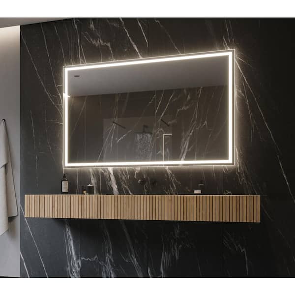 Unbranded 70 in. W x 45 in. H Rectangular Frameless Wall Mounted Bathroom Vanity Mirror 3000K LED