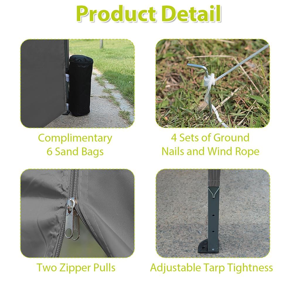 Gray 10'x20' Adjustable Height Pop-Up Canopy Tent with Sidewalls